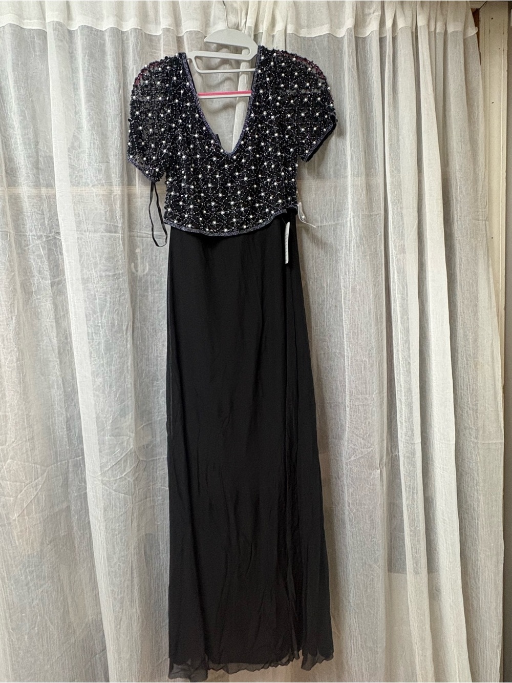 Nordstrom Black Beaded V-Neck Evening Gown